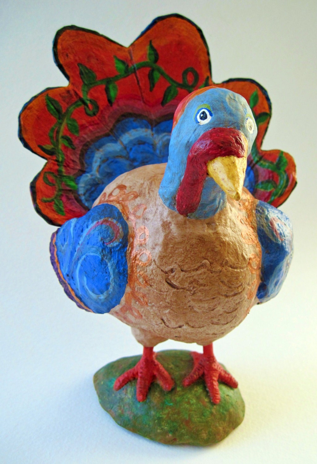 Paper Mache Turkey Thanksgiving Decoration Centerpiece Made Etsy