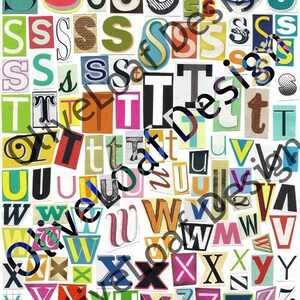 MultiColor Set 1 Printable Digital Alphabet, A to Z, Magazine Letters, Upcycled, Collage Letters, Ransom Note image 5