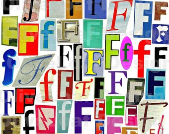 MultiColor Single Letter f-F, Printable Digital Single Letter Series, Letter f-F, Magazine Letters, Upcycled, Collage Letters, Ransom Note