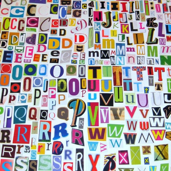 MultiColor Set 2 Druckbares digitales Alphabet, A bis Z, Zeitschriftenbuchstaben, Collage Buchstaben, Erpresserbrief