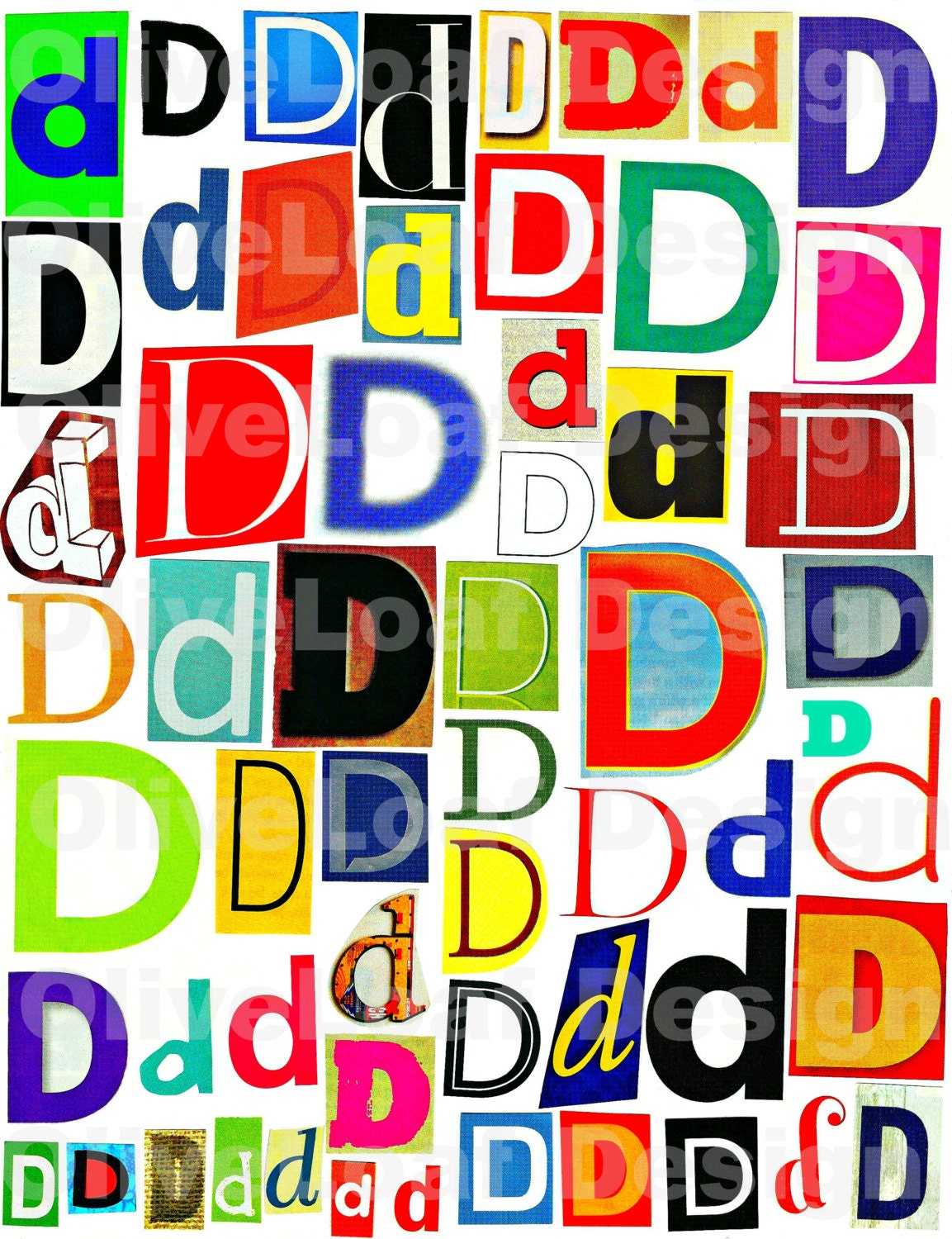 Multicolor Single Letter D-d, Printable Digital Single Letter