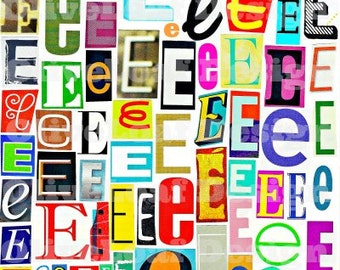 MultiColor Single Letter e-E, Printable Digital Single Letter Series, Letter e-E, Magazine Letters, Typography, Collage Letters, Ransom Note