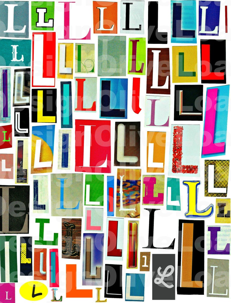 MultiColor Single Letter l-L, Printable Digital Single Letter Series, Letter l-L, Magazine Letters, Typography, Collage Letters, Ransom Note image 2