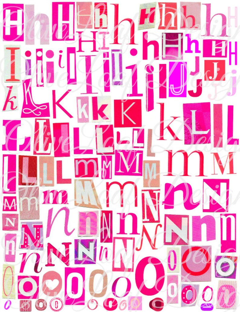 symbols and numbers valentine magazine letters ransom note pink printable digital alphabet a to z collage letters clip art art collectibles jan takayama com
