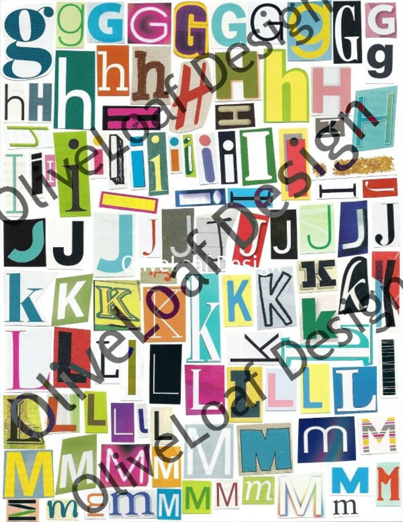 MultiColor Set 1 Printable Digital Alphabet, A to Z, Magazine Letters, Upcycled, Collage Letters, Ransom Note image 3