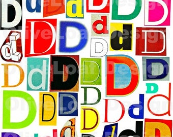 MultiColor Single Letter d-D, Printable Digital Single Letter Series, Letter d-D, Magazine Letters, Typography, Collage Letters, Ransom Note