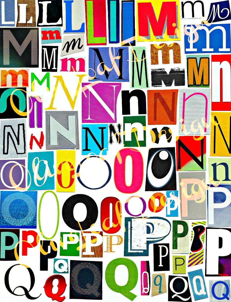 Multicolor Set 3 Printable Digital Alphabet, A to Z, Magazine Letters