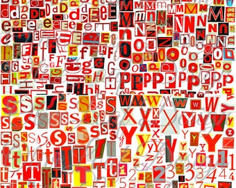 Printable Digital Alphabet - Red Series, A to Z, 1-10, Magazine Red Letters, Collage Letters, Valentine