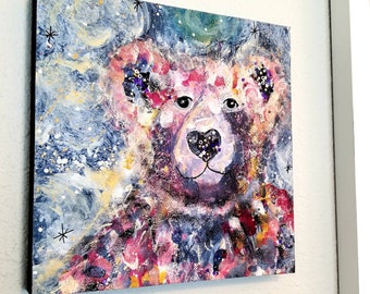 Cosmic Dream Sparkle Bear Painting, Valentine Bear Painting