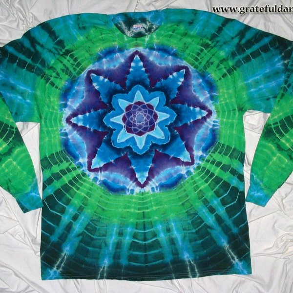 Adult 2XL Long Sleeve Beefy T - Mandala - Lotus Blossom - Tie Dye by GratefulDan