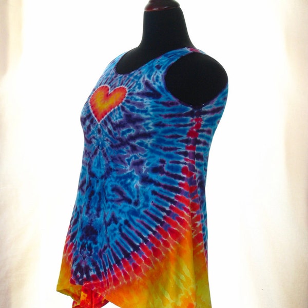 Medium Asymmetrical Tank Tunic with Heart Design and Peace Sign by Gratefuldan (ready to ship)