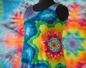 Tie Dye, Small Asymmetrical Tank Tunic with tiedye Mandala Tie Dye T Shirt by GratefulDan Women Tie Dye Tunic Music Festival Clothing
