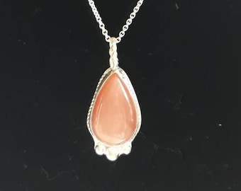 Peach moonstone pendant set in Argentium Sterling Silver