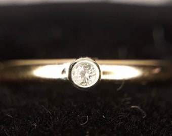 Minimalist ring with 14kt ygf band with white 2mm CZ bezel set in argentium sterling silver comes w/gift box