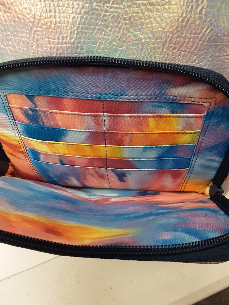 Kaylee crossbody bag in holographic vegan leather. Cotton lining with multiple pockets. image 3