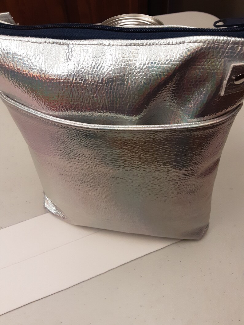 Kaylee crossbody bag in holographic vegan leather. Cotton lining with multiple pockets. image 2