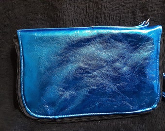 Metallic Electric blue lambskin leather wristlet with RFID lining