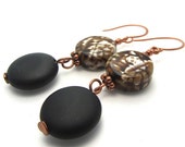 Long dangle EARRINGS black onyx - agate - chocolate freshwater pearls - copper - matching necklace and bracelet available