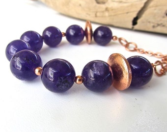 Amethyst purple quartz, gemstone, copper beaded, One of a Kind Necklace, cccoe team, handcrafted jewelry, adjustable length