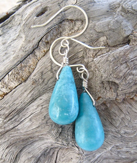 Teardrop Turquoise Blue Gemstone Sterling Silver EARRINGS