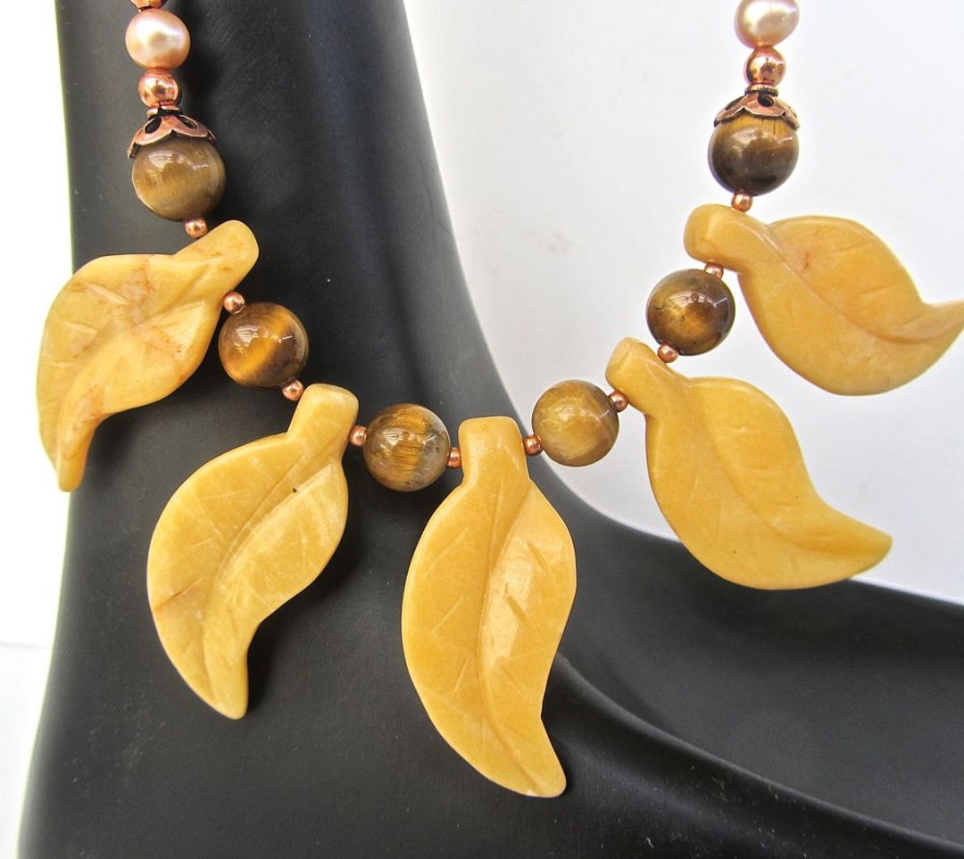 SALE saffron Yellow Agate Gemstone Leaves NECKLACE With Etsy