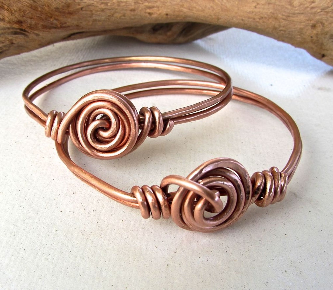 Bangle Bracelet Heavy Copper Wire Rosette Flower Center Etsy