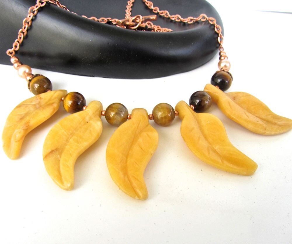 SALE saffron Yellow Agate Gemstone Leaves NECKLACE With Etsy