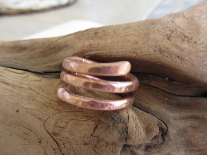 Solid copper hammered ring Thick heavy wire handformed have you tried wearing copper to help with arthritis image 2