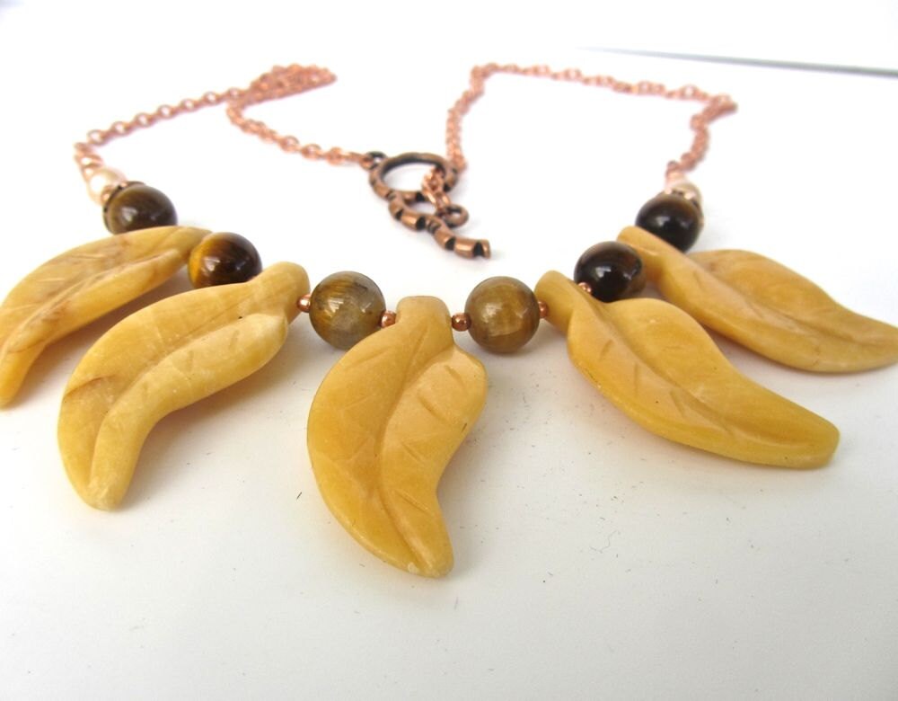 SALE saffron Yellow Agate Gemstone Leaves NECKLACE With Etsy