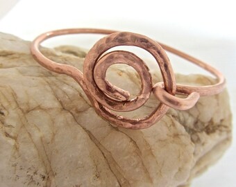 hammered copper bangle bracelet Squired design handmade unique, raw copper. stylish, layer