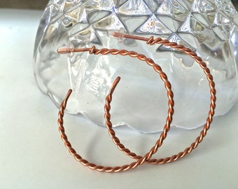Twisted solid copper wire hoop earrings ~ These come in all different sizes  One inch and up.