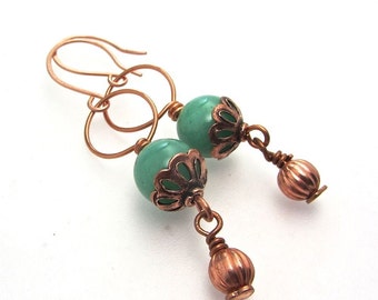 Apple green earrings~ Aventurine gemstone~ copper dangle handmade earrings