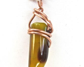 Olive green agate claw wire wrapped Pendant NECKLACE ~ solid copper ball chain ~ Perfect for the guy in your life