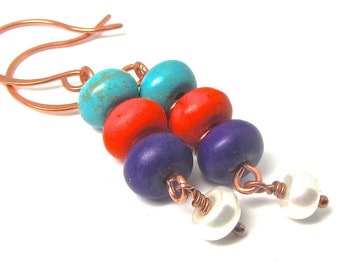 Bright bold colorful magnesite gemstone EARRINGS matching necklace available