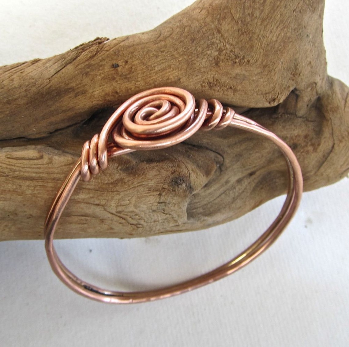 Bangle Bracelet Heavy Copper Wire Rosette Flower Center Etsy