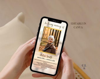 Funeral Invitation, Digital Invite, Funeral Template, Celebration of Life E-Invitation, Funeral Announcement, Editable Canva Template
