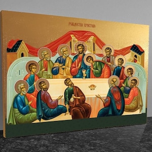 Icon The Last Supper - Byzantine Icon, Gold Leaf - Handmade Religious Art
