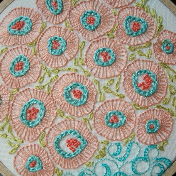 hand embroidered wall art - original freeform flowers in embroidery hoop