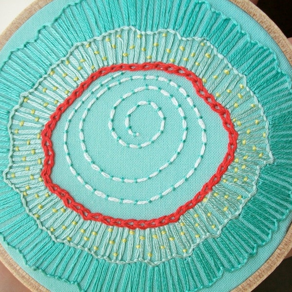 hand embroidered wall art - freeform flower in 4 inch hoop by bo betsy - free shipping