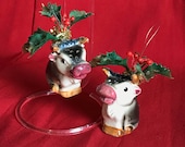 Upcycled Vintage Christmas Ornaments, OOAK, Cow Pitcher salt and pepper shaker ornaments. 50 s kitsch Farm Christmas