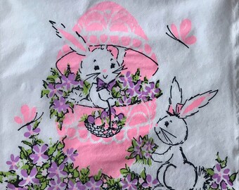 Vintage Easter Greetings paper napkin! Kitschy bunnies and egg. 1960’s. Great graphics! Wonderful to display!