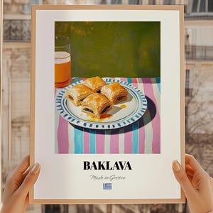 Póster de baklava, postre griego, menú personalizado, póster de baklava, plantilla de menú de cafetería, impresión para cocina