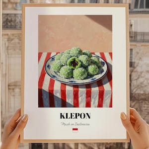 Affiche vintage cuisine imprimée Klepon, art mural cuisine indonésienne