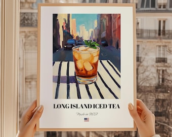 Long Island Iced Tea Cocktail Art Print, American Bar Decor