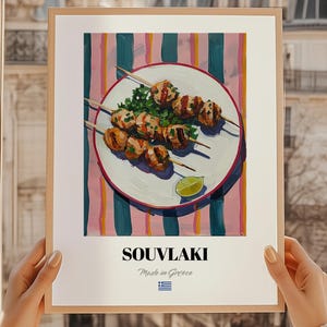 Souvlaki, peinture de cuisine grecque, décoration de 21e anniversaire, cuisine grecque, fête de bonbons, art mural de cuisine