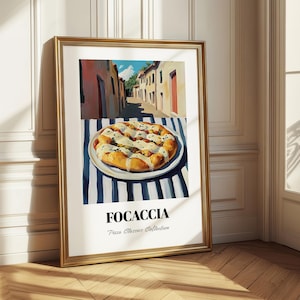 Focaccia, Italienisches Pizza Poster, Großes Ölgemälde, Pizza Poster, Vintage Rezept Karte, Esszimmer Wand Kunst