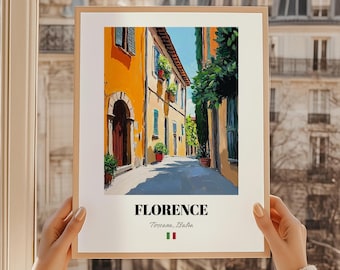 Florence Italy Art Print, Tuscan Street Scene, Travel Poster