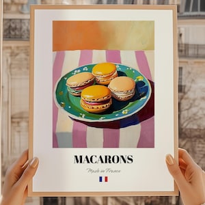 Póster de macarrones, postre francés, brunch del Día de la Madre, plantilla de menú de cafetería, libro de cocina, póster de cocina