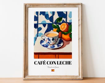 Spanish Café con Leche Art Print: Kitchen Coffee Poster