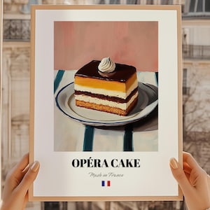 Gâteau d'opéra, Tableau de desserts français, Cartes de recettes, Menu Happy Hour, Tableau de gâteau d'opéra, Poster de salle à manger